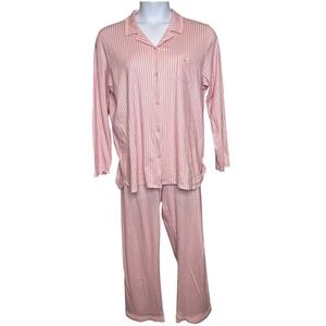 Calida Switzerland Womens Pink Striped Pajama Pants Set Size L Soft Cotton